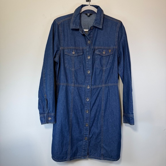 Frye Dresses & Skirts - Frye Denim Shirt Dress Womens Medium Blue Excellent Button‎ Front Long Sleeve